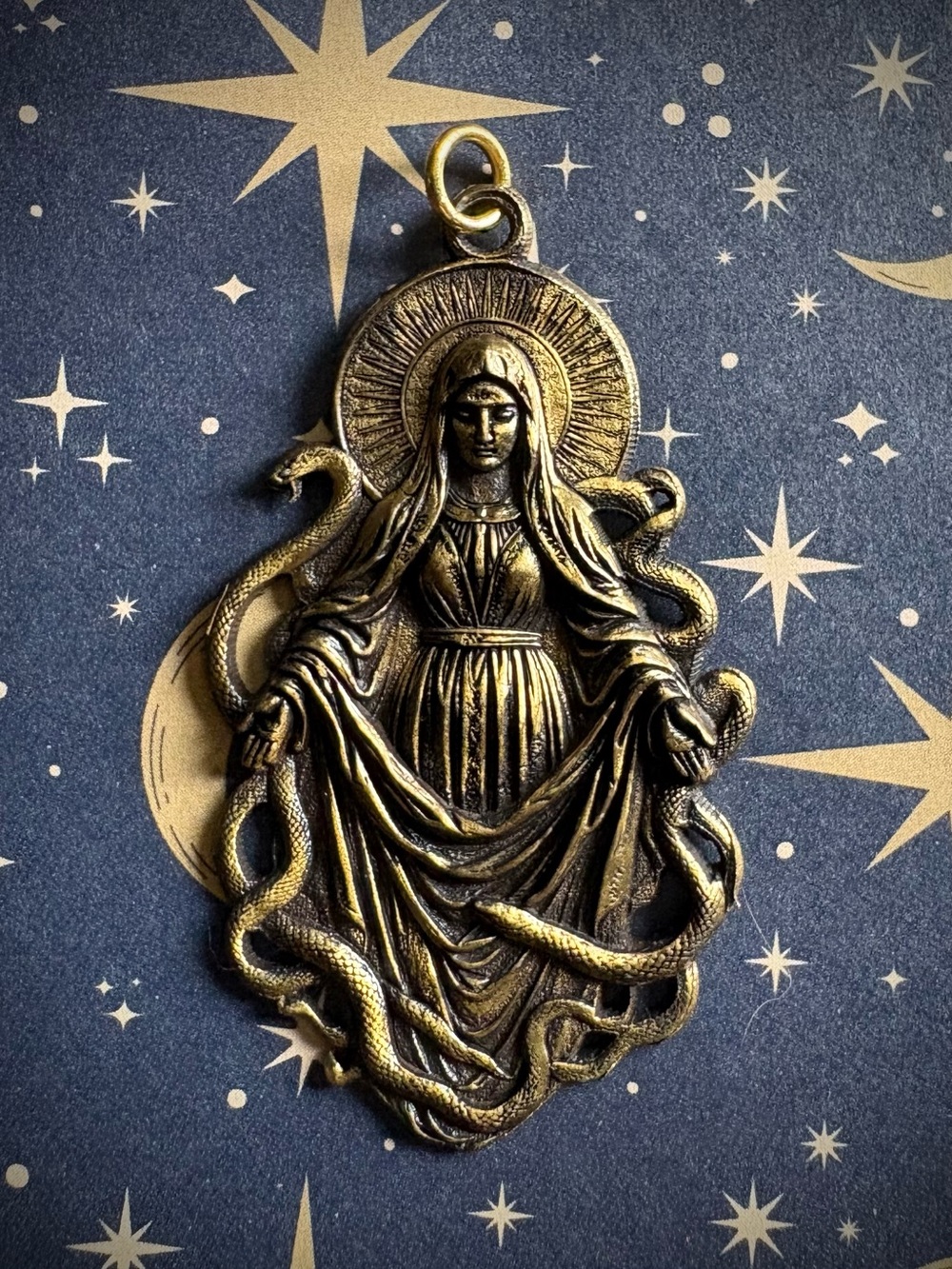Snake Madonna Brass Pendant handmade